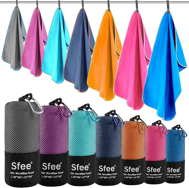 Sfee 2 Pack Microfiber Travel Towel, Quick Dry Towel Camping Towel Beach Towel Super Absorbent Compact Lightweight Sports Gym Towels Set for Beach, Gym, Hiking, Pool, Backpacking, Bath, Yoga - Image 1